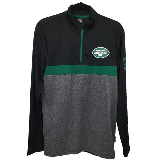 Jets NFL Team Apparel Men's 1/4 Zip Mock Neck Long Sleeve Black Gray Pullover S - Picture 1 of 14
